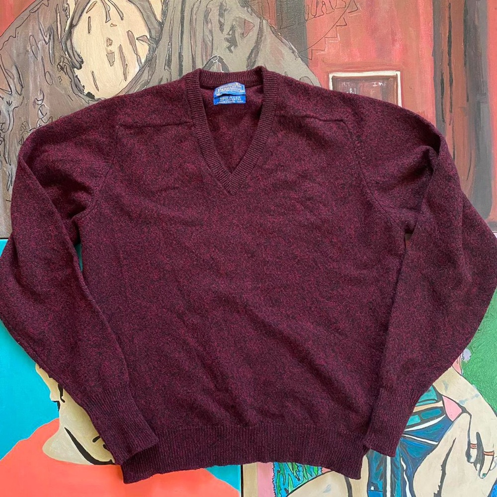 Vintage 80s Pendleton Virgin Lambs Wool V Neck Sweater
